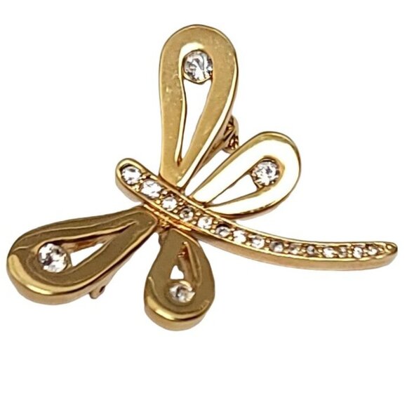 St John Gold Tone Clear Rhinestone Dragonfly Brooch Pin, Signed - Picture 5 of 10